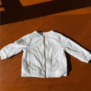 Cat & Jack Baby Girl White Eyelet Jacket with Rose Gold Zipper Size 12 Months